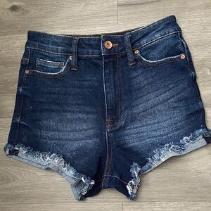 Kendall & Kylie Dark Blue High Rise Drifter Jean Shorts